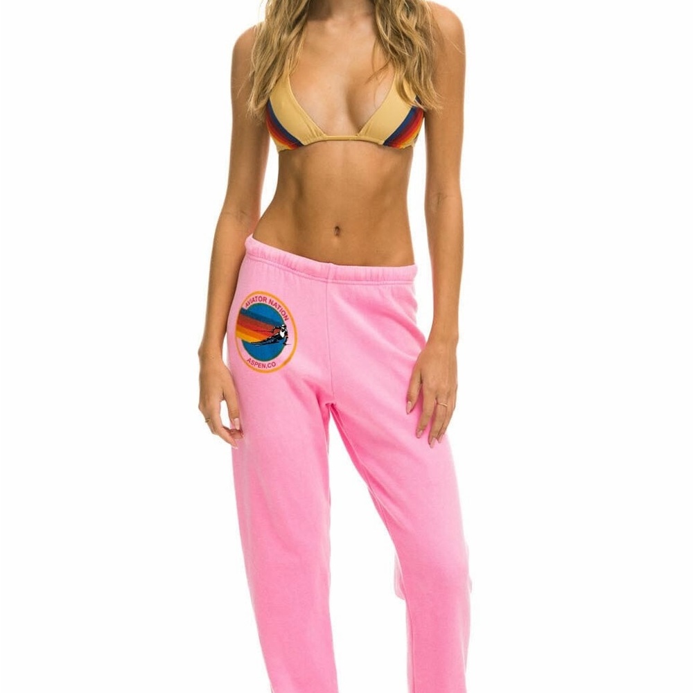 Aviator Nation Pink Track Joggers with Retro Patch